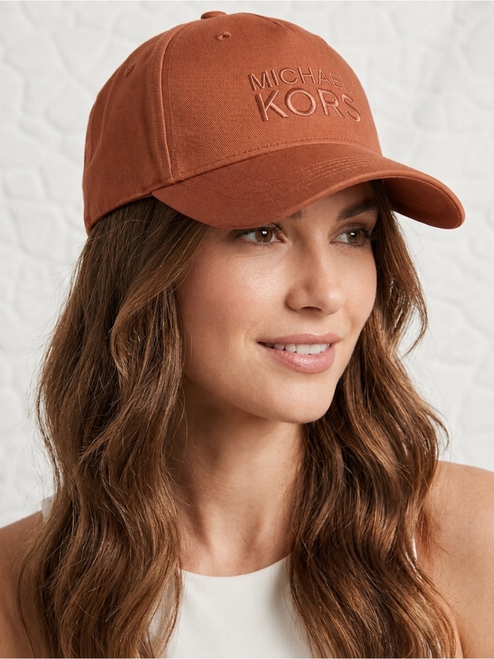 Michael Kors Burnt Orange Embroidered Logo Baseball Cap